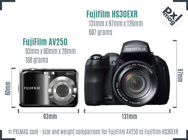 FujiFilm AV250 vs Fujifilm HS30EXR size comparison