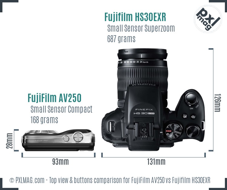 FujiFilm AV250 vs Fujifilm HS30EXR top view buttons comparison