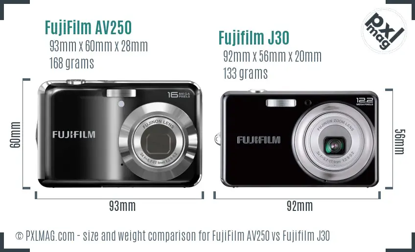 FujiFilm AV250 vs Fujifilm J30 size comparison FujiFilm AV250 vs Fujifilm J30 size comparison