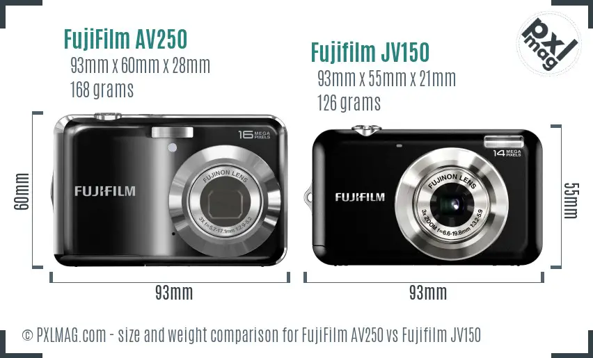 FujiFilm AV250 vs Fujifilm JV150 size comparison