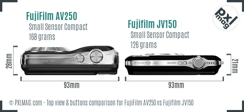 FujiFilm AV250 vs Fujifilm JV150 top view buttons comparison
