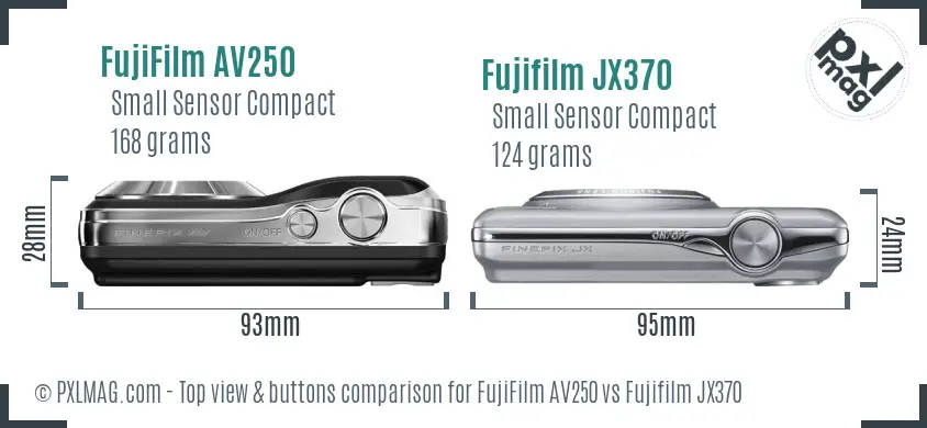 FujiFilm AV250 vs Fujifilm JX370 top view buttons comparison
