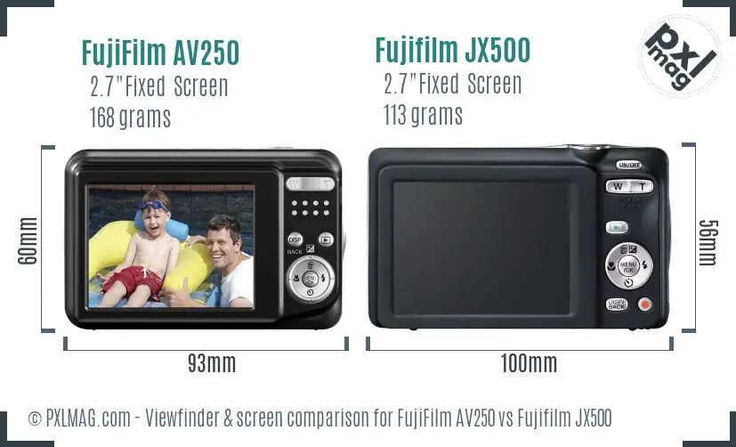 FujiFilm AV250 vs Fujifilm JX500 Screen and Viewfinder comparison