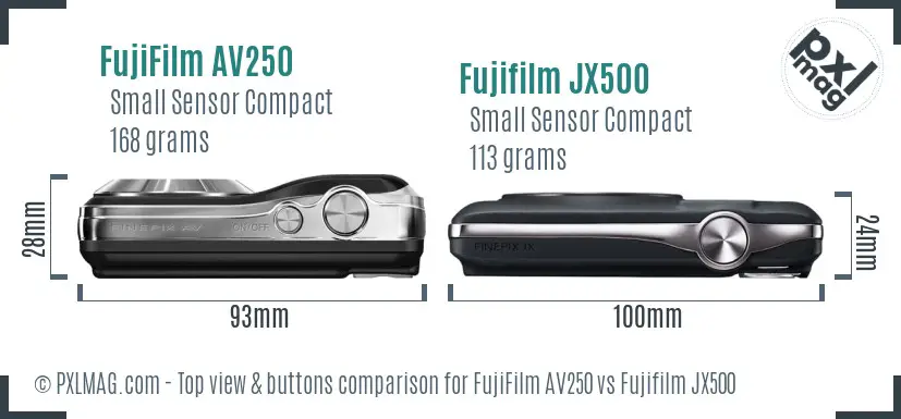 FujiFilm AV250 vs Fujifilm JX500 top view buttons comparison