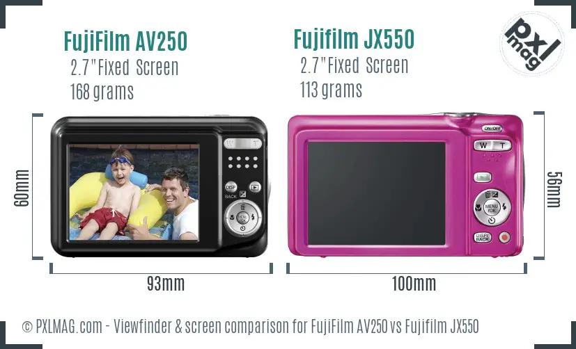 FujiFilm AV250 vs Fujifilm JX550 Screen and Viewfinder comparison