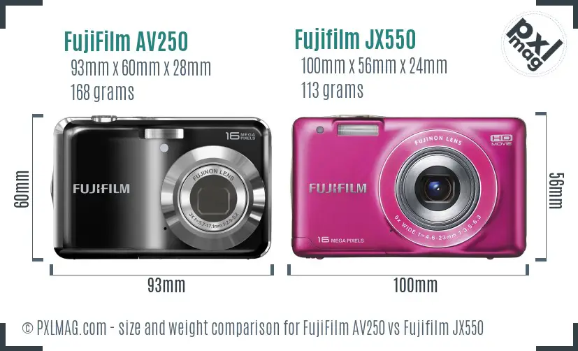 FujiFilm AV250 vs Fujifilm JX550 size comparison