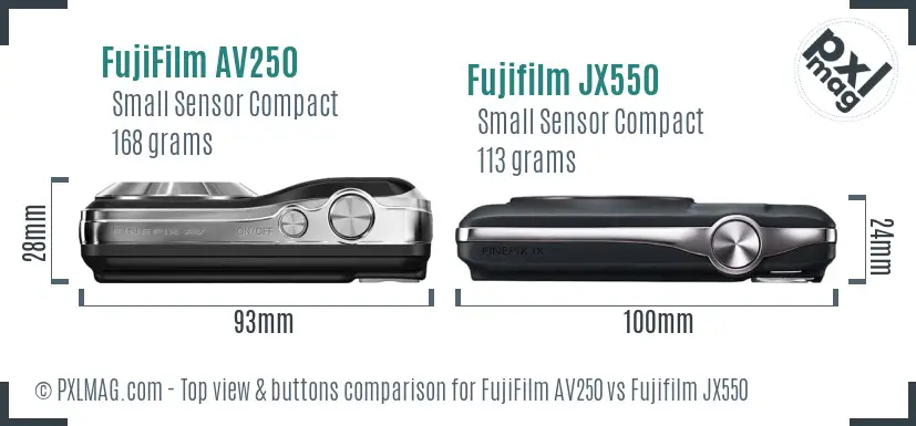 FujiFilm AV250 vs Fujifilm JX550 top view buttons comparison