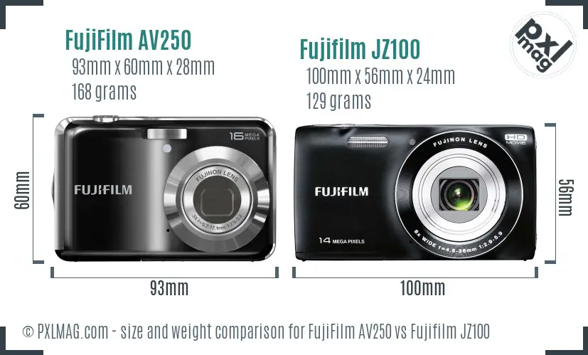 FujiFilm AV250 vs Fujifilm JZ100 size comparison