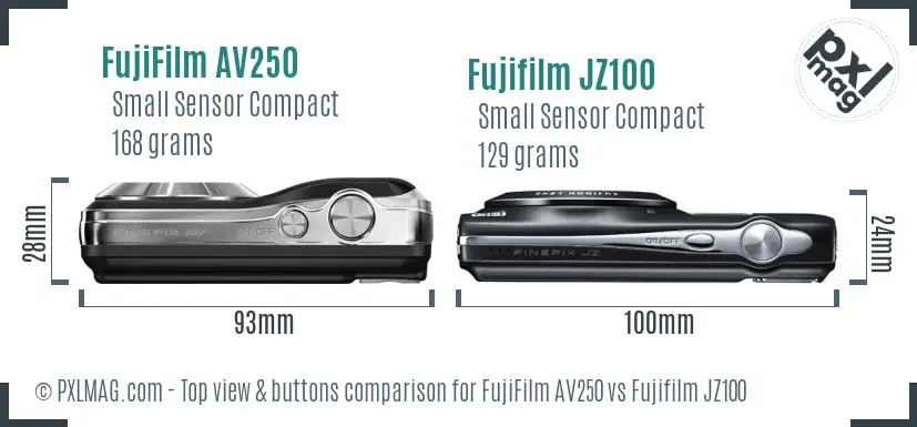 FujiFilm AV250 vs Fujifilm JZ100 top view buttons comparison