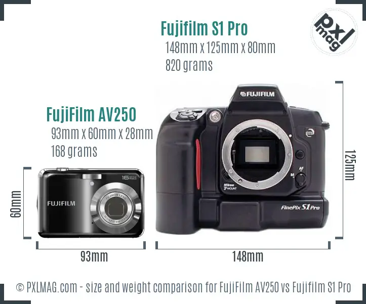 FujiFilm AV250 vs Fujifilm S1 Pro size comparison