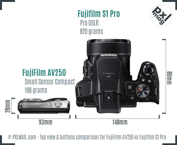 FujiFilm AV250 vs Fujifilm S1 Pro top view buttons comparison