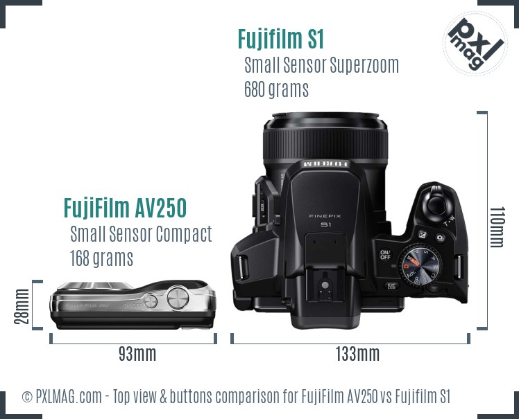 FujiFilm AV250 vs Fujifilm S1 top view buttons comparison