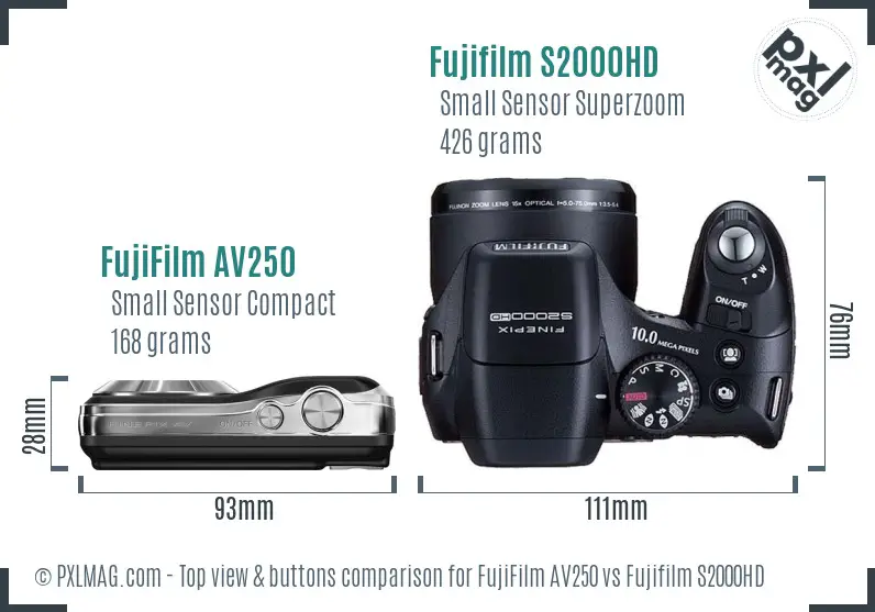 FujiFilm AV250 vs Fujifilm S2000HD top view buttons comparison FujiFilm AV250 vs Fujifilm S2000HD top view buttons comparison
