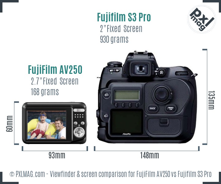 FujiFilm AV250 vs Fujifilm S3 Pro Screen and Viewfinder comparison