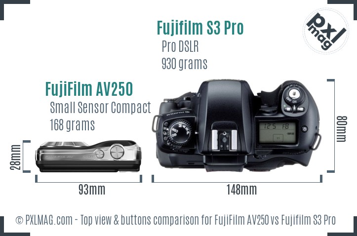 FujiFilm AV250 vs Fujifilm S3 Pro top view buttons comparison