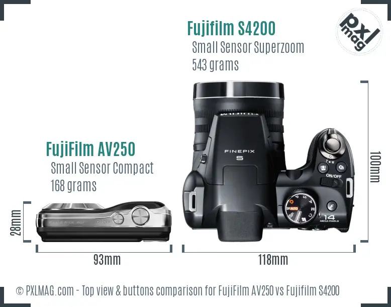 FujiFilm AV250 vs Fujifilm S4200 top view buttons comparison