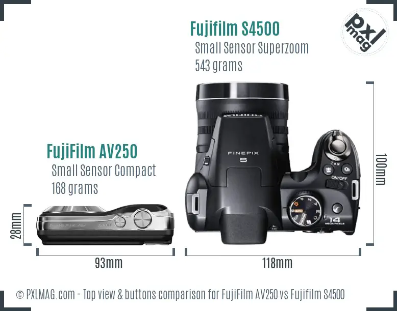 FujiFilm AV250 vs Fujifilm S4500 top view buttons comparison