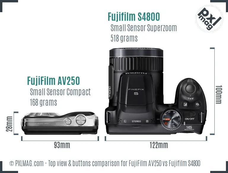 FujiFilm AV250 vs Fujifilm S4800 top view buttons comparison