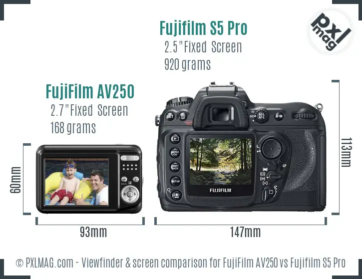 FujiFilm AV250 vs Fujifilm S5 Pro Screen and Viewfinder comparison