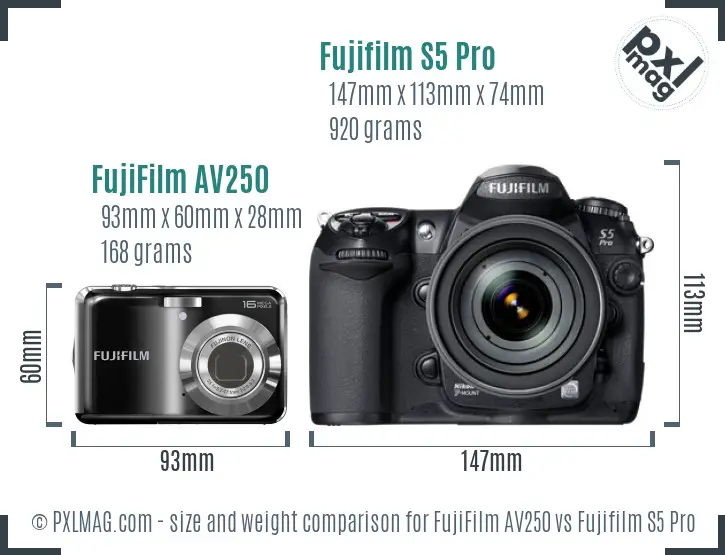 FujiFilm AV250 vs Fujifilm S5 Pro size comparison