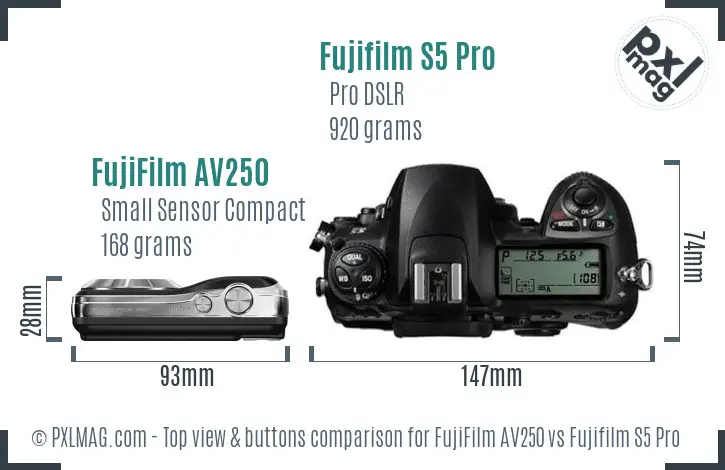 FujiFilm AV250 vs Fujifilm S5 Pro top view buttons comparison