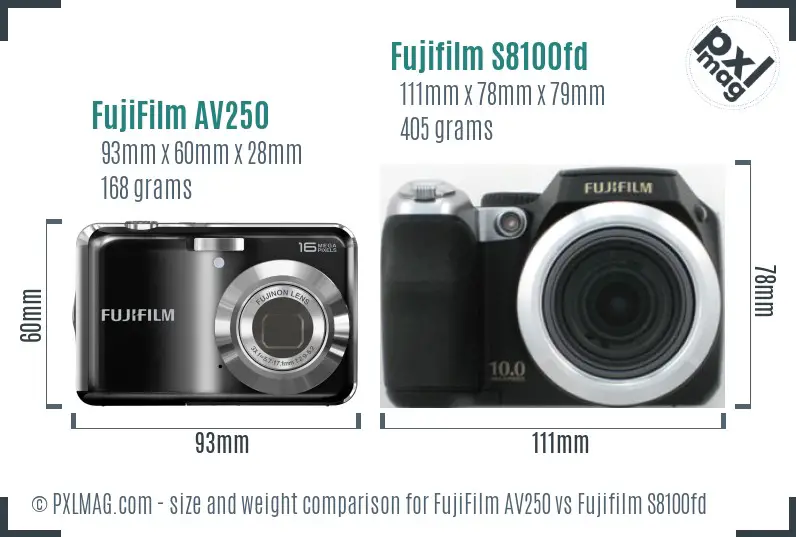 FujiFilm AV250 vs Fujifilm S8100fd size comparison