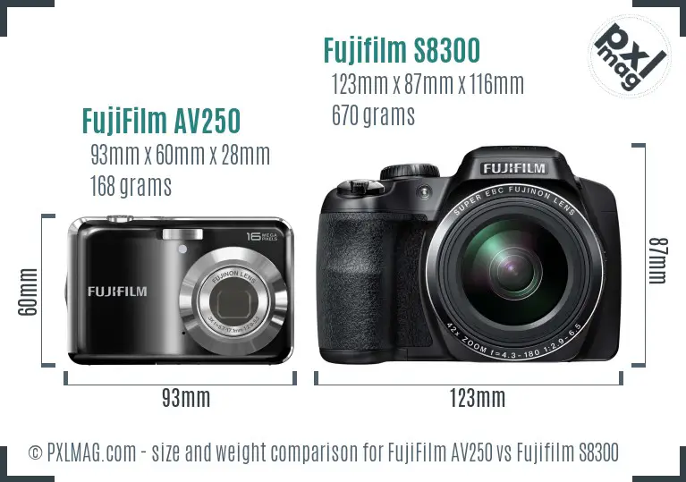FujiFilm AV250 vs Fujifilm S8300 size comparison FujiFilm AV250 vs Fujifilm S8300 size comparison