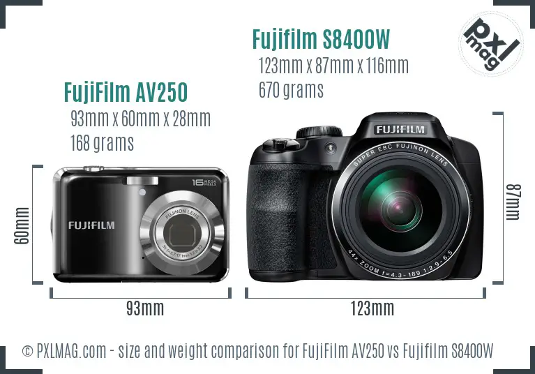 FujiFilm AV250 vs Fujifilm S8400W size comparison