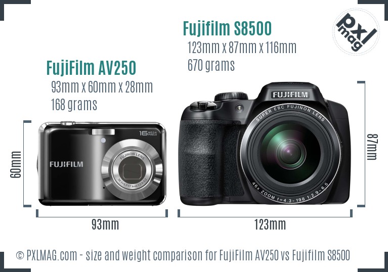 FujiFilm AV250 vs Fujifilm S8500 size comparison FujiFilm AV250 vs Fujifilm S8500 size comparison