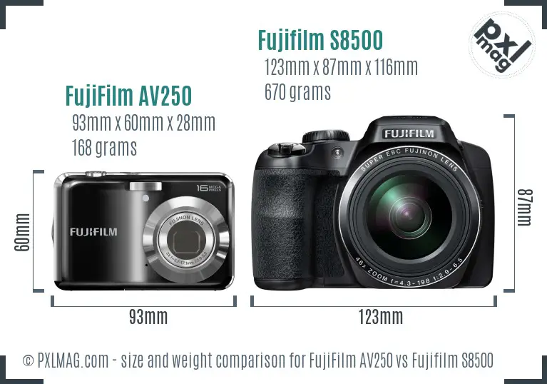 FujiFilm AV250 vs Fujifilm S8500 size comparison