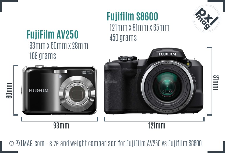 FujiFilm AV250 vs Fujifilm S8600 size comparison