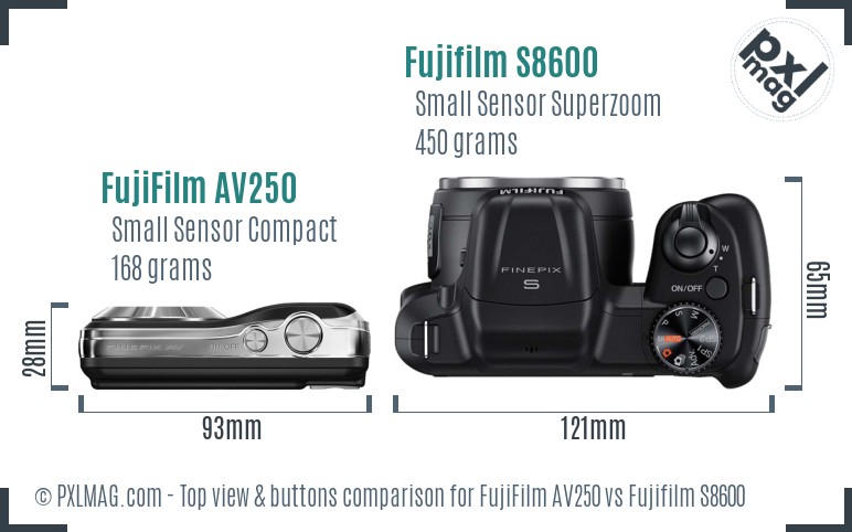 FujiFilm AV250 vs Fujifilm S8600 top view buttons comparison