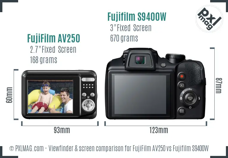 FujiFilm AV250 vs Fujifilm S9400W Screen and Viewfinder comparison