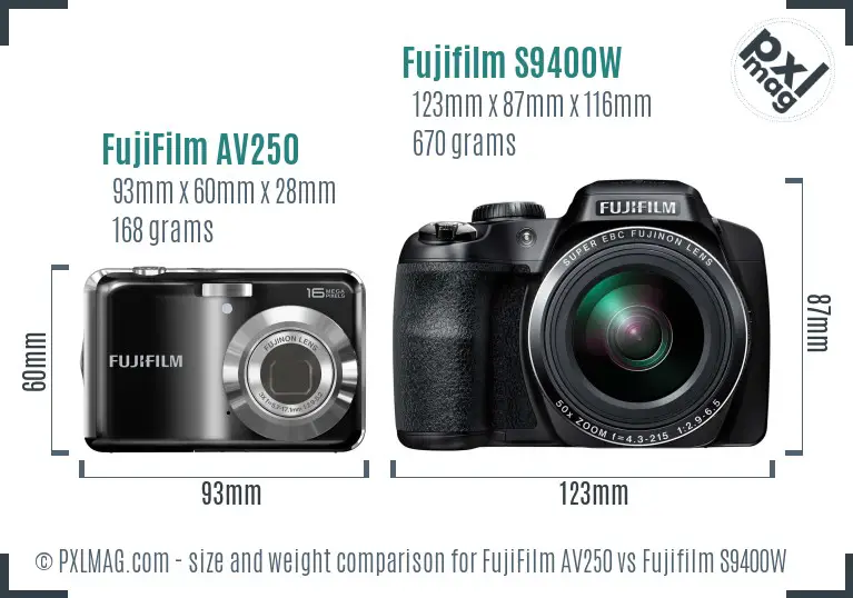 FujiFilm AV250 vs Fujifilm S9400W size comparison