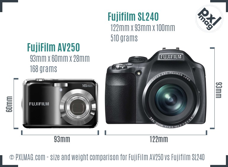 FujiFilm AV250 vs Fujifilm SL240 size comparison