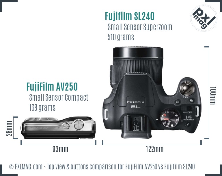 FujiFilm AV250 vs Fujifilm SL240 top view buttons comparison