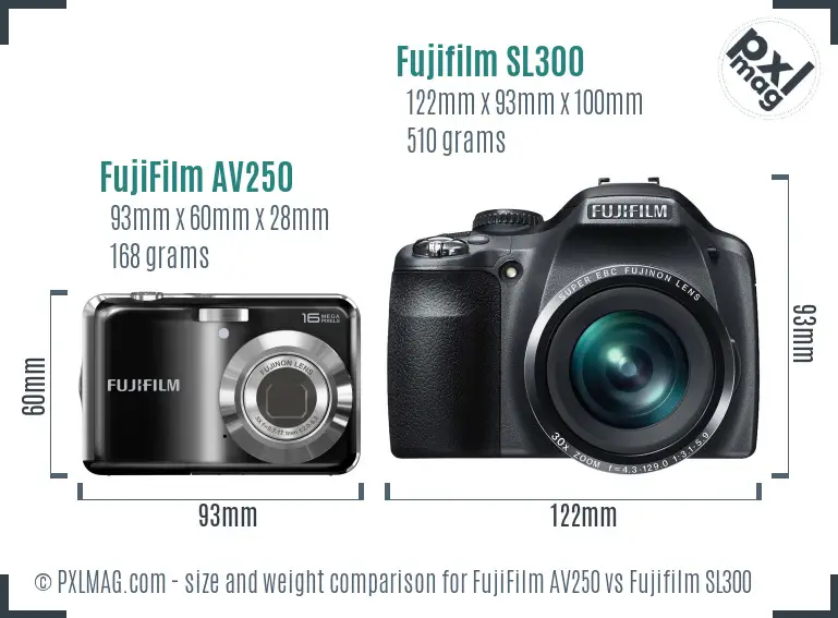 FujiFilm AV250 vs Fujifilm SL300 size comparison