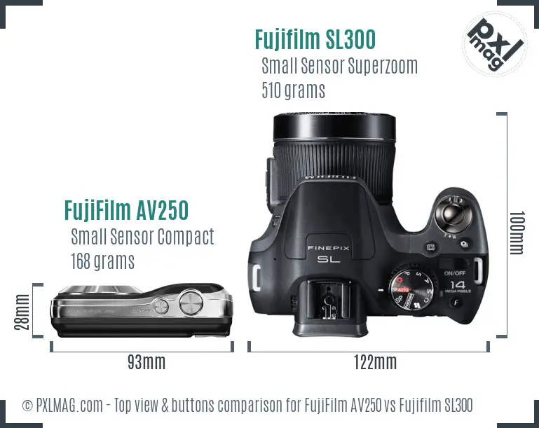 FujiFilm AV250 vs Fujifilm SL300 top view buttons comparison