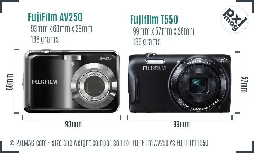 FujiFilm AV250 vs Fujifilm T550 size comparison FujiFilm AV250 vs Fujifilm T550 size comparison