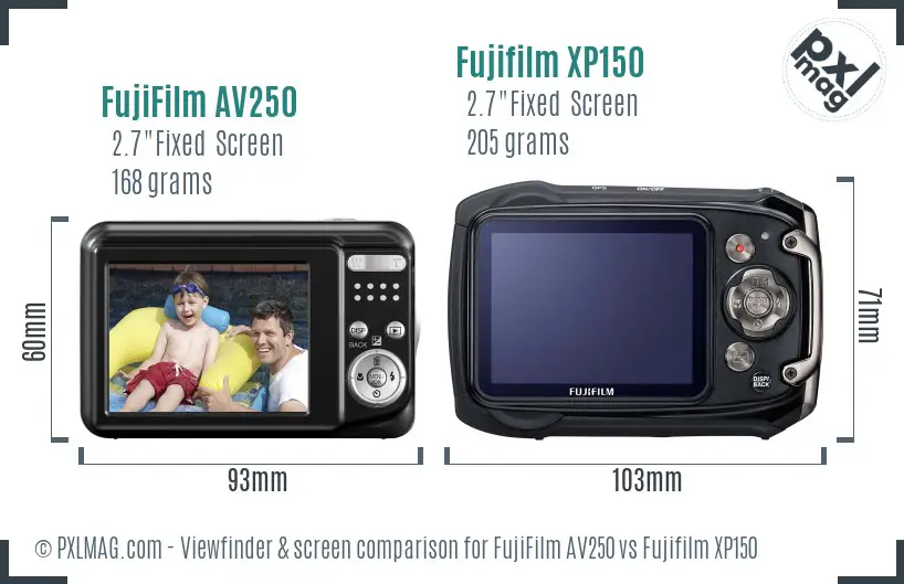 FujiFilm AV250 vs Fujifilm XP150 Screen and Viewfinder comparison