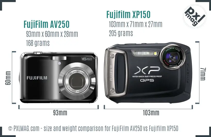 FujiFilm AV250 vs Fujifilm XP150 size comparison