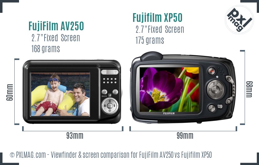FujiFilm AV250 vs Fujifilm XP50 Screen and Viewfinder comparison