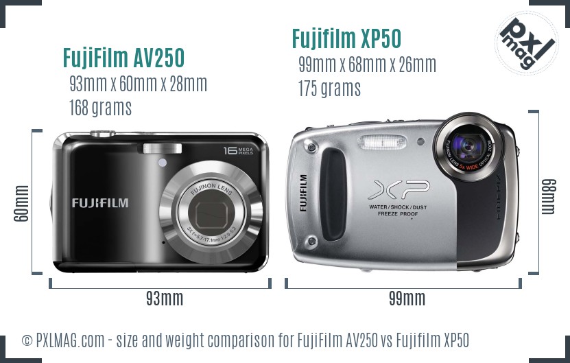 FujiFilm AV250 vs Fujifilm XP50 size comparison FujiFilm AV250 vs Fujifilm XP50 size comparison