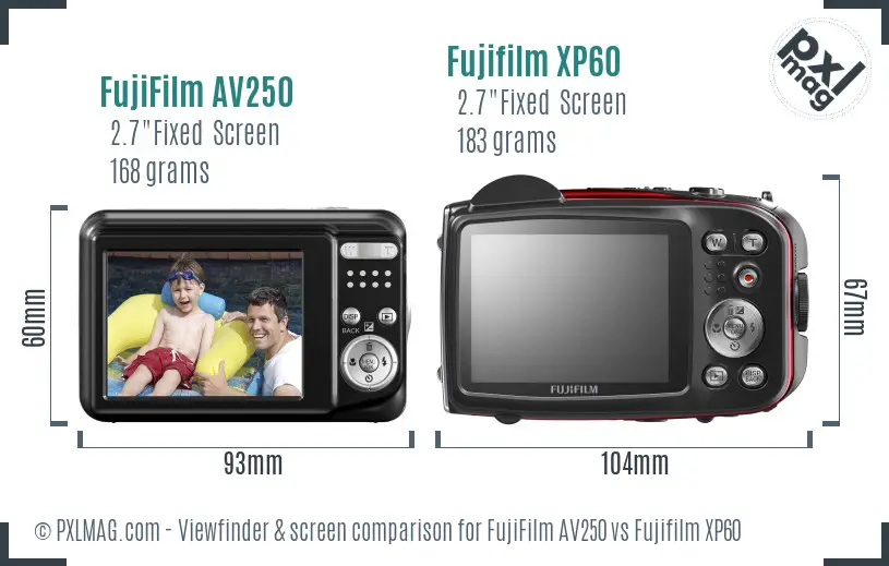 FujiFilm AV250 vs Fujifilm XP60 Screen and Viewfinder comparison FujiFilm AV250 vs Fujifilm XP60 Screen and Viewfinder comparison