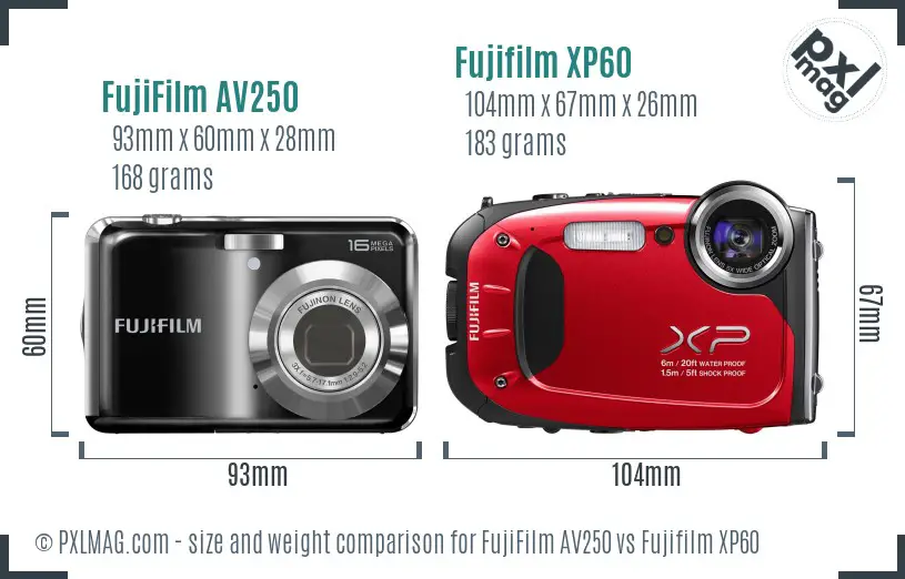 FujiFilm AV250 vs Fujifilm XP60 size comparison FujiFilm AV250 vs Fujifilm XP60 size comparison