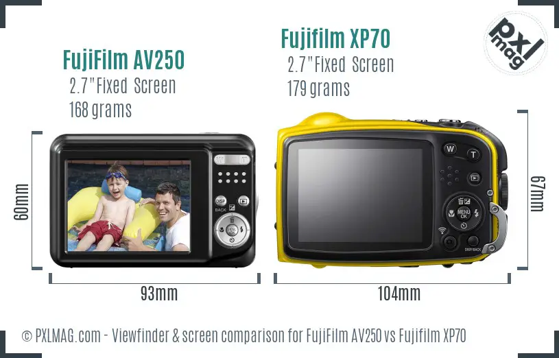 FujiFilm AV250 vs Fujifilm XP70 Screen and Viewfinder comparison