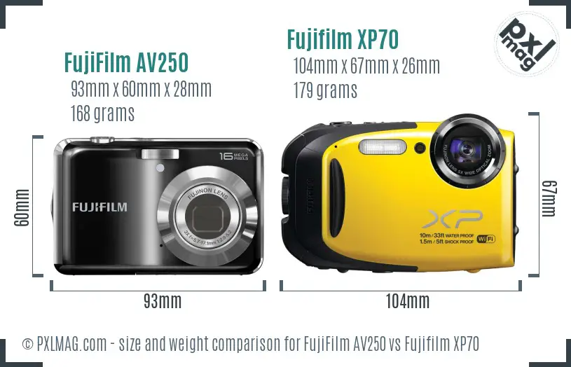 FujiFilm AV250 vs Fujifilm XP70 size comparison