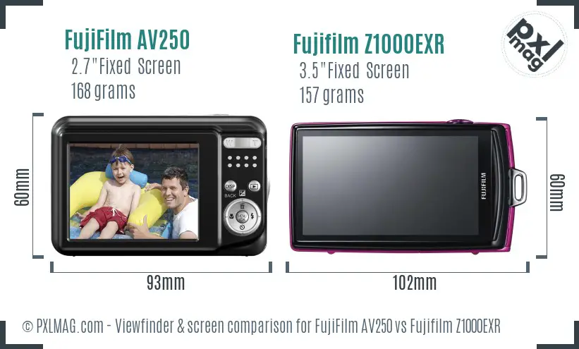FujiFilm AV250 vs Fujifilm Z1000EXR Screen and Viewfinder comparison