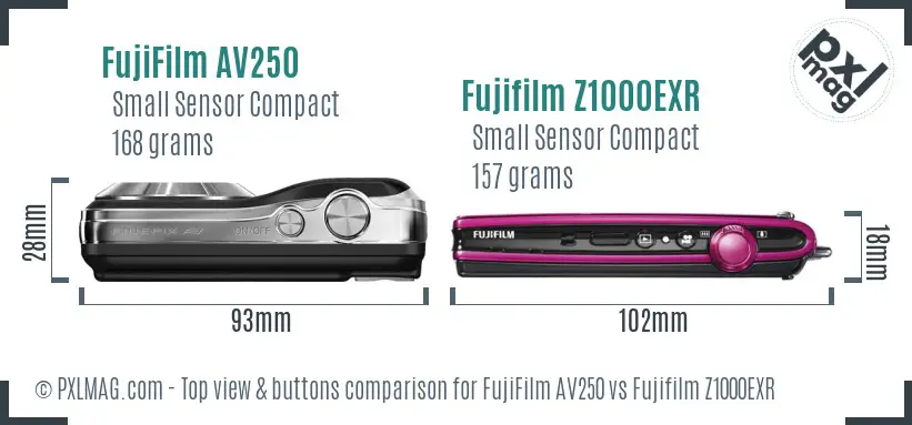 FujiFilm AV250 vs Fujifilm Z1000EXR top view buttons comparison
