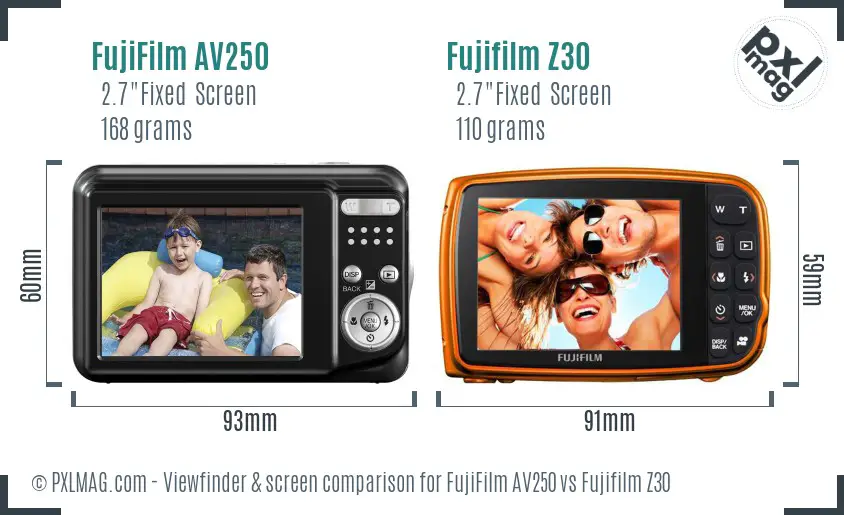 FujiFilm AV250 vs Fujifilm Z30 Screen and Viewfinder comparison FujiFilm AV250 vs Fujifilm Z30 Screen and Viewfinder comparison